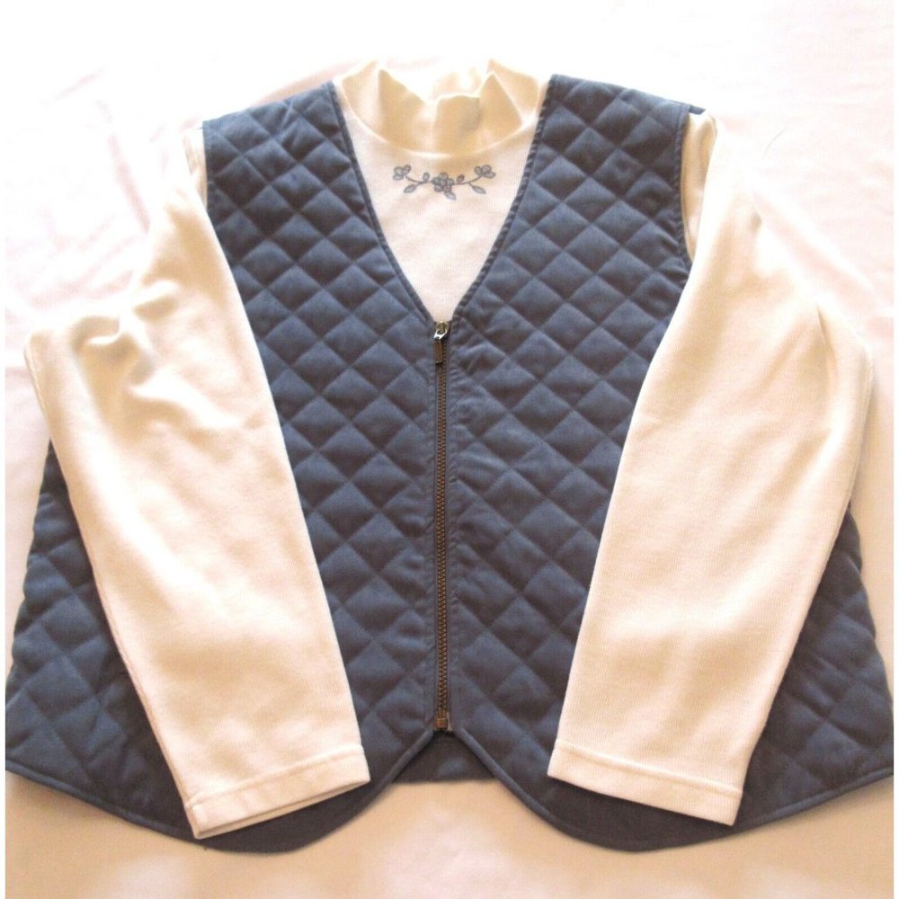 Alfred Dunner Womens Size 18 Quilted Vest With Attached Mock Neck Jersey Blue